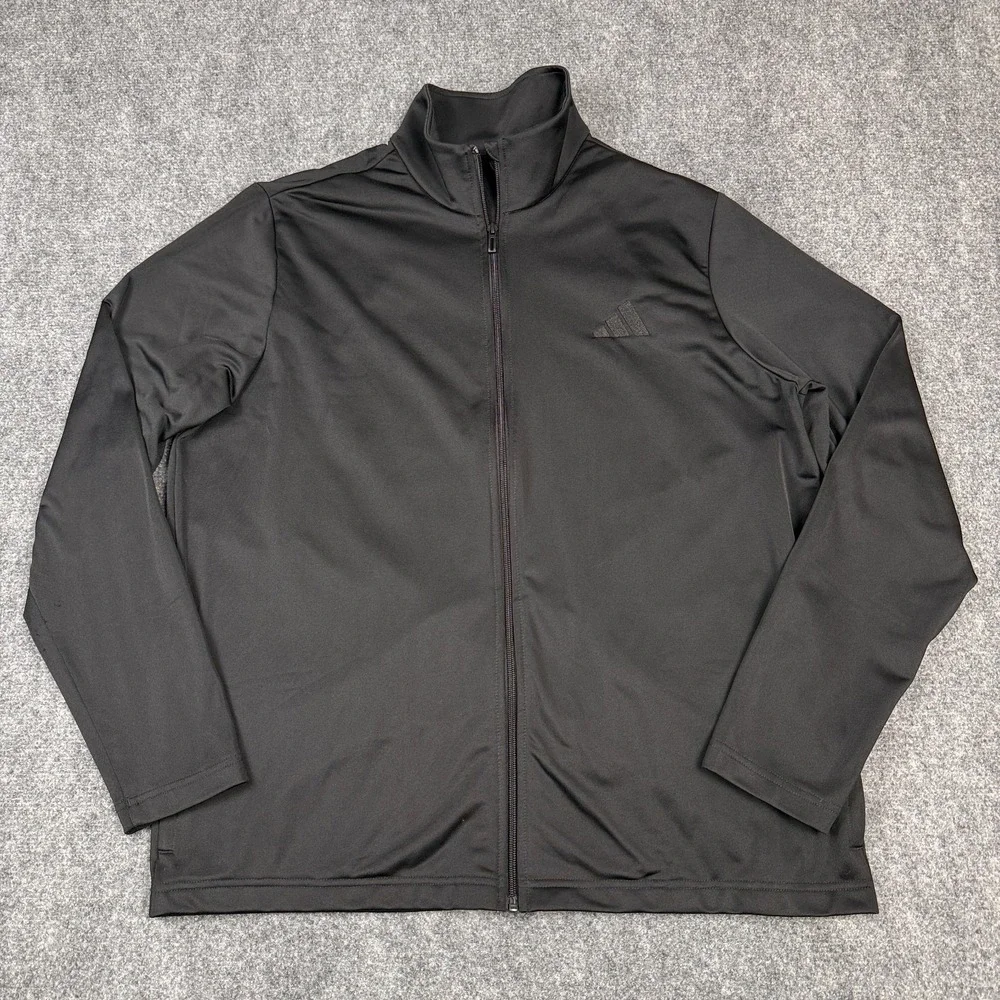 Adidas Full Zip Track Jacket Men Size Large Black Fleece Lined Training Athletic